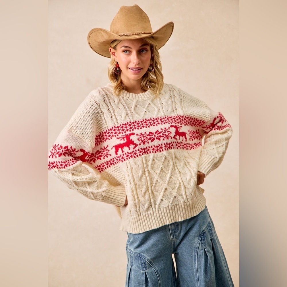 ⚡️ 📦 BiBi “ Nordic Nights “ Cableknit Fair Isle Sweater | Cream - Picture 9 of 10